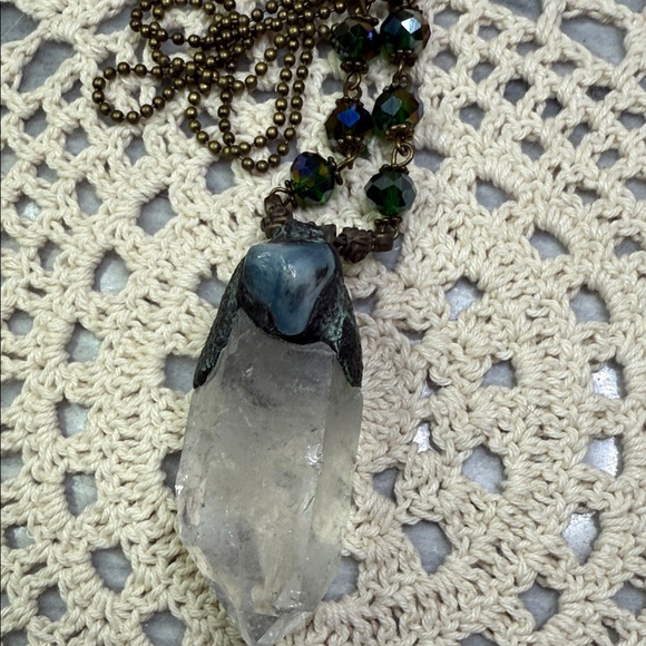 quartz blue agate 28” bronze necklace - Picture 1 of 5